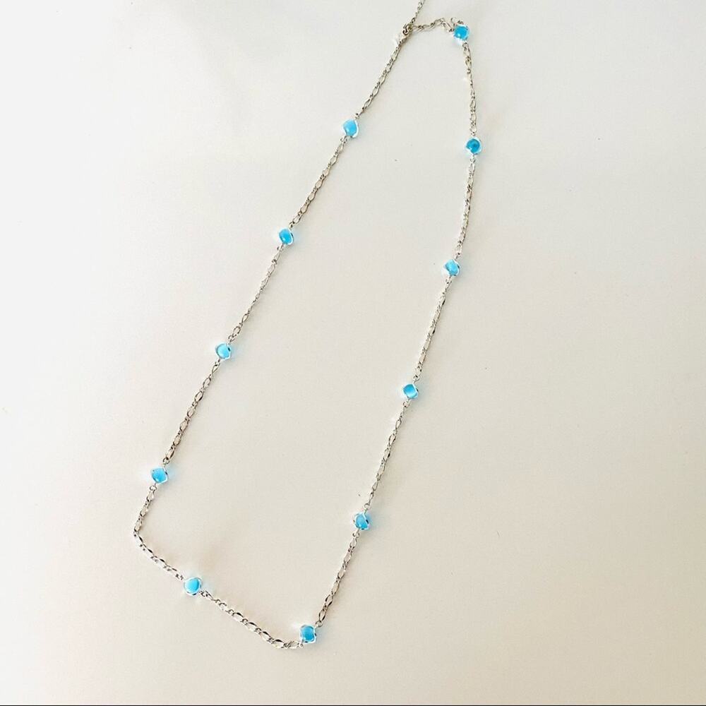 AVON VINTAGE Silver Layering Blue Circle Bead Charm Beaded Necklace Jewelry